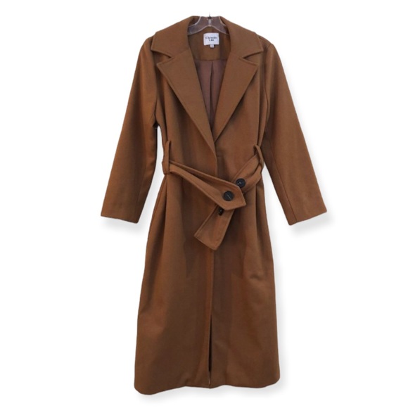 Chriselle Lim Jackets & Blazers - Chriselle Lim Tan Belted Collared Modern Classic Long Trench Coat Women's XS